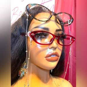 Chic Red & Green Gemstone Clear Fashion Glasses